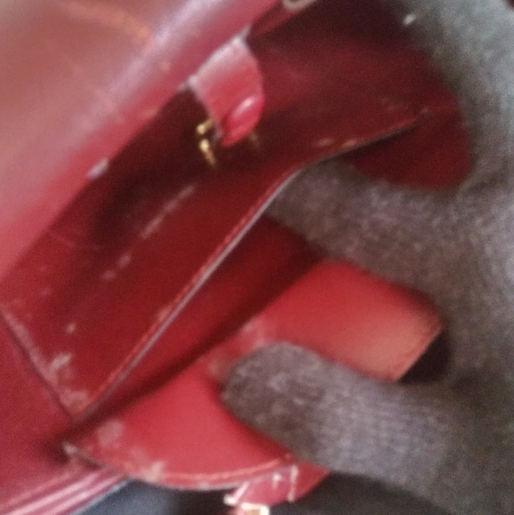 Les Must De Cartier Bordeaux leather suede gold cc monogram vintage bag purse - Picture 12 of 13